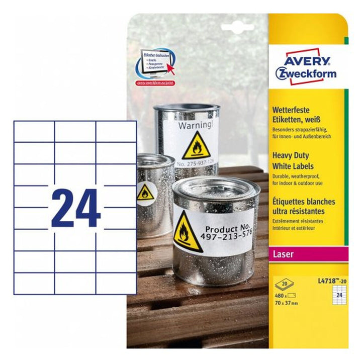 Adhesive labels Avery 20 Sheets White 70 x 37 mm-2