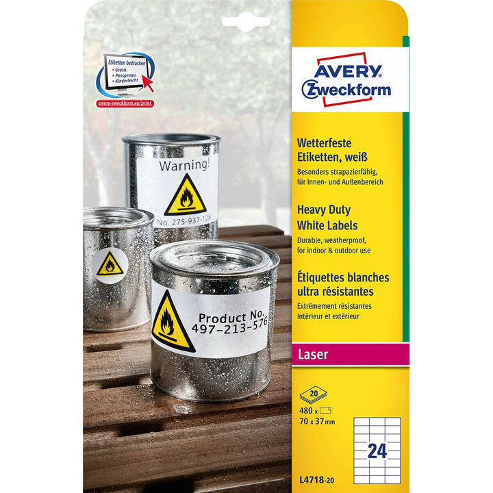 Adhesive labels Avery 20 Sheets White 70 x 37 mm-0