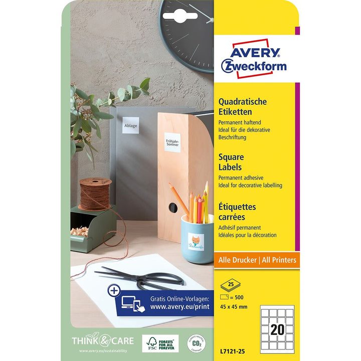 Adhesive labels Avery White 25 Sheets 45 x 45 mm-0