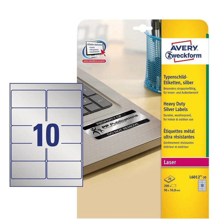 Adhesives/Labels Avery 20 Sheets 96 x 50,8 mm Silver-1