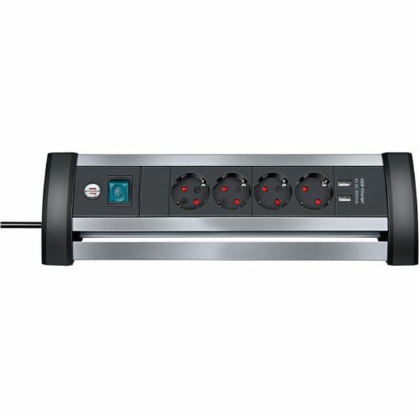 4-socket plugboard with power switch Brennenstuhl Alu-Office-Line 3600 W USB x 2 (1,8 m)-0