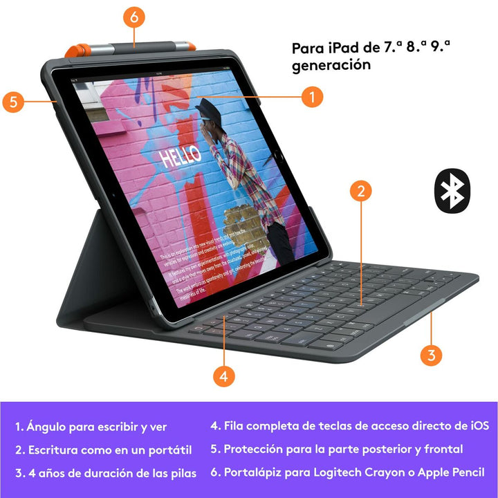 Case for Tablet and Keyboard Logitech 920-009478 Grey Graphite Spanish Qwerty QWERTY-4