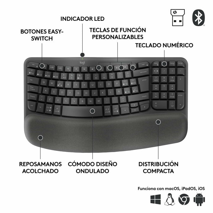 Keyboard and Mouse Logitech Graphite Steel Spanish Qwerty-10