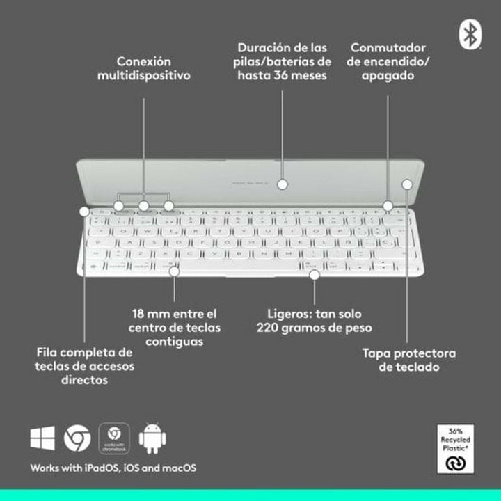 Bluetooth Keyboard Logitech 920-013011 Spanish Qwerty Grey White/Grey-8