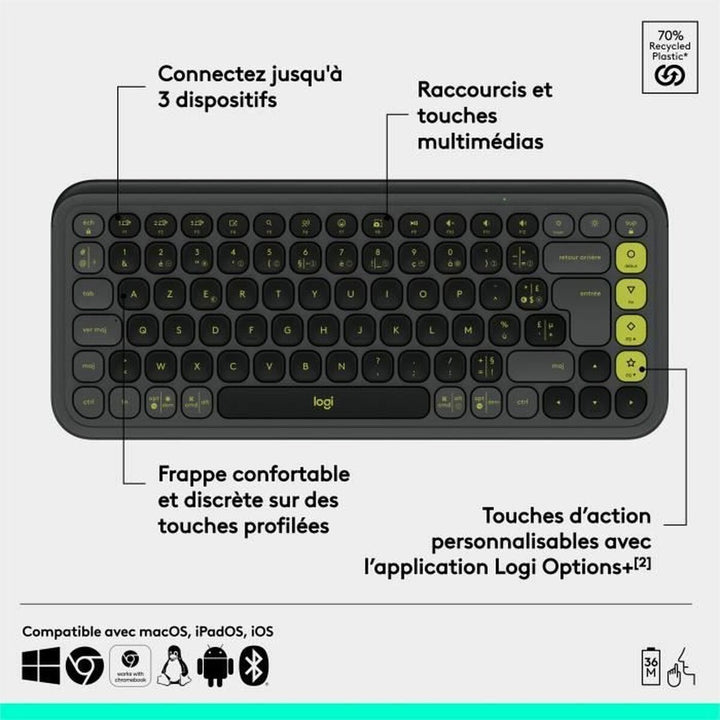 Wireless Keyboard Logitech Pop Icon Keys Dark grey AZERTY-1