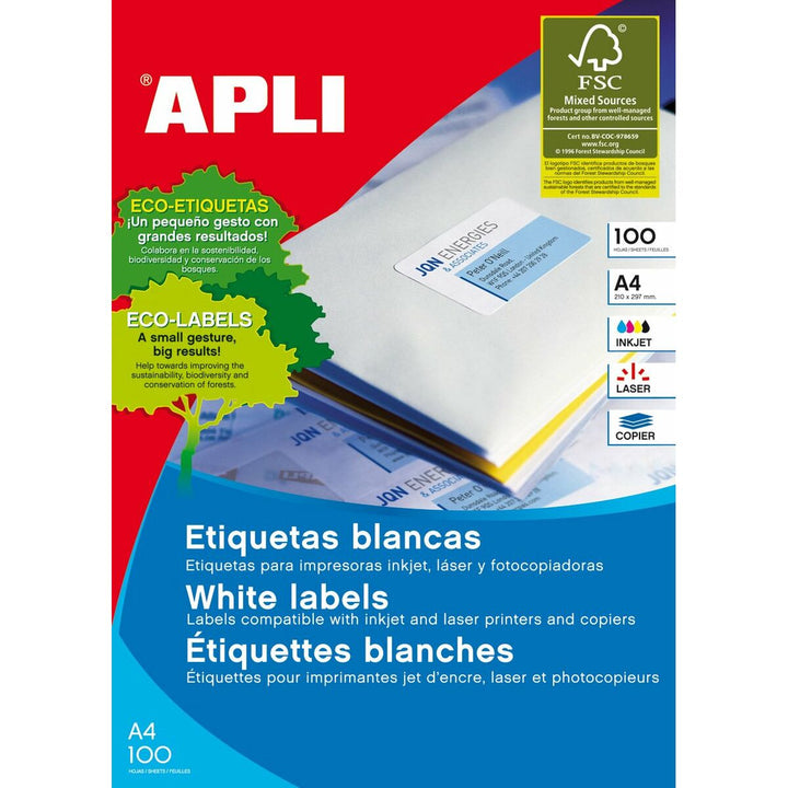 Adhesive labels Apli 1273 100 Sheets 70 x 37 mm White-1