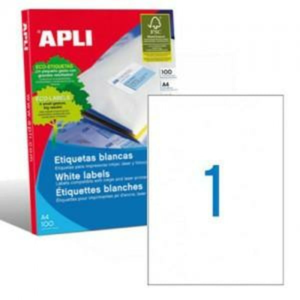 Adhesive labels Apli 1281 100 Sheets 210 x 297 mm White-0
