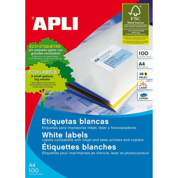 Adhesive labels Apli 01287 White 100 Sheets 105 x 35 mm-0