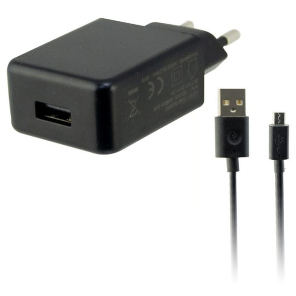 Wall Charger + USB Micro Cable KSIX USB 2A Black-0