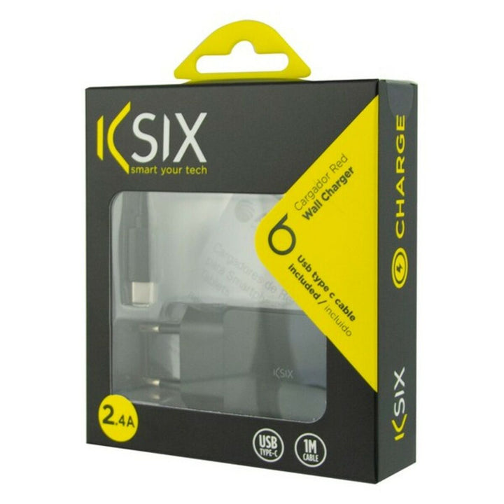 Wall Charger + USB A to USB C Cable KSIX USB Black-0