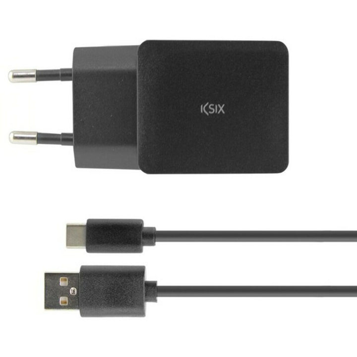 Wall Charger + USB A to USB C Cable KSIX USB Black-11