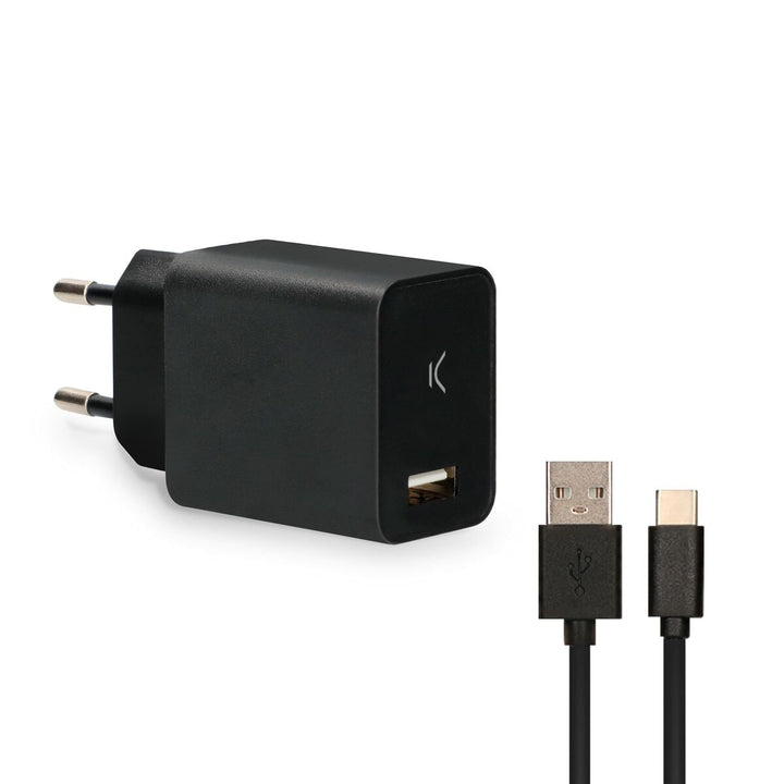 Wall Charger + USB A to USB C Cable KSIX USB Black-6