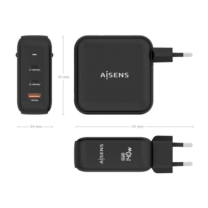 Wall Charger Aisens ASCH-140W3P031-BK 140 W Black (1 Unit)-2