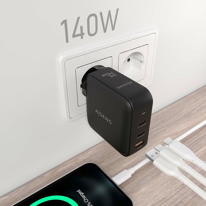 Wall Charger Aisens ASCH-140W3P031-BK 140 W Black (1 Unit)-1