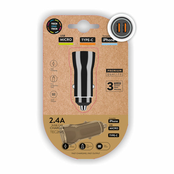 Car Charger Tech One Tech TEC2802 Double USB-C Micro USB-0