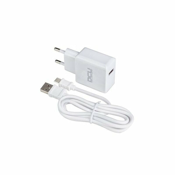 Wall Charger + USB A to USB C Cable DCU 66826 White (1 m)-0