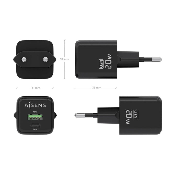 Wall Charger Aisens ASCH-20W2P011-BK 20 W Black (1 Unit)-2